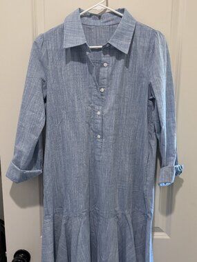 LifeShe Women's Tunic Mini Shirt Dress Cotton Long Sleeve Ruffle Hem Dress Butto